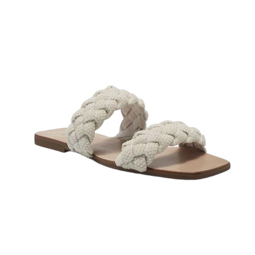 INC Women's Petrie Embellished Slip On Flat Sandals White Size 6